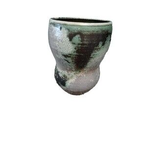 Pottery Vase Signed Blue Green Ceramic Matte Finish Small Handthrown Handmade